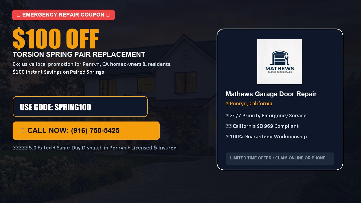 $100 OFF Heavy-Duty Torsion Spring Pair Replacement in Penryn, CA